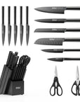 OOU® 15-Piece Knife Block Set - High Carbon Stainless Steel, Black