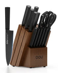 OOU® 15-Piece Black Knife Set with Sharpener & Walnut Block