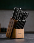 OOU® 15-Piece Black Knife Set with Sharpener & Walnut Block