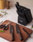 OOU® 15-Piece Knife Block Set - High Carbon Stainless Steel, Black