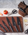 OOU® Black Shark Series – 15-Piece High Carbon Stainless Steel Knife Set with Walnut Wood Block
