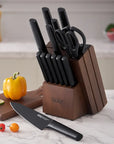 OOU® Black Shark Series – 15-Piece High Carbon Stainless Steel Knife Set with Walnut Wood Block