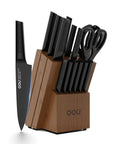 OOU® Black Shark Series – 15-Piece High Carbon Stainless Steel Knife Set with Walnut Wood Block