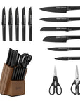 OOU® Black Shark Series – 15-Piece High Carbon Stainless Steel Knife Set with Walnut Wood Block