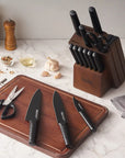 OOU® Black Shark Series – 15-Piece High Carbon Stainless Steel Knife Set with Walnut Wood Block