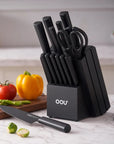 OOU® 15-Piece Knife Block Set - High Carbon Stainless Steel, Black