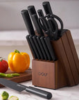 OOU® 15-Piece Black Knife Set with Sharpener & Walnut Block