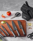 OOU® 15-Piece Knife Block Set - High Carbon Stainless Steel, Black