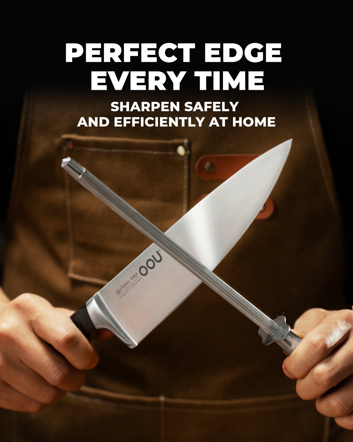 OOU 15-Piece Kitchen Knife Set with Block, German Stainless Steel Knife Blcok Set with Sharpening Rod, Ergonomic Wood Handle, Premium Cutlery Set with Steak Knives