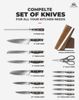 OOU 15-Piece Kitchen Knife Set with Block, German Stainless Steel Knife Blcok Set with Sharpening Rod, Ergonomic Wood Handle, Premium Cutlery Set with Steak Knives