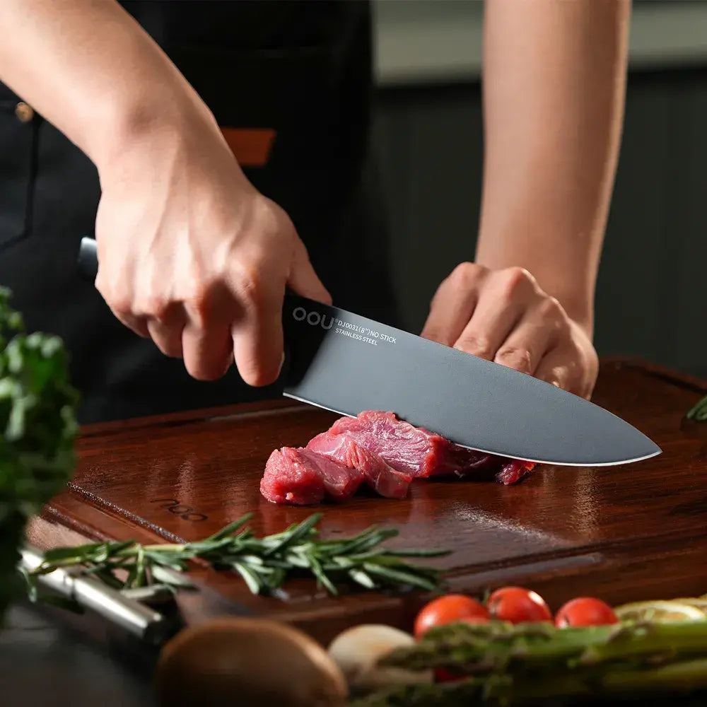 OOU®  15-Piece Black Knife Set with Sharpener &amp; Walnut Block