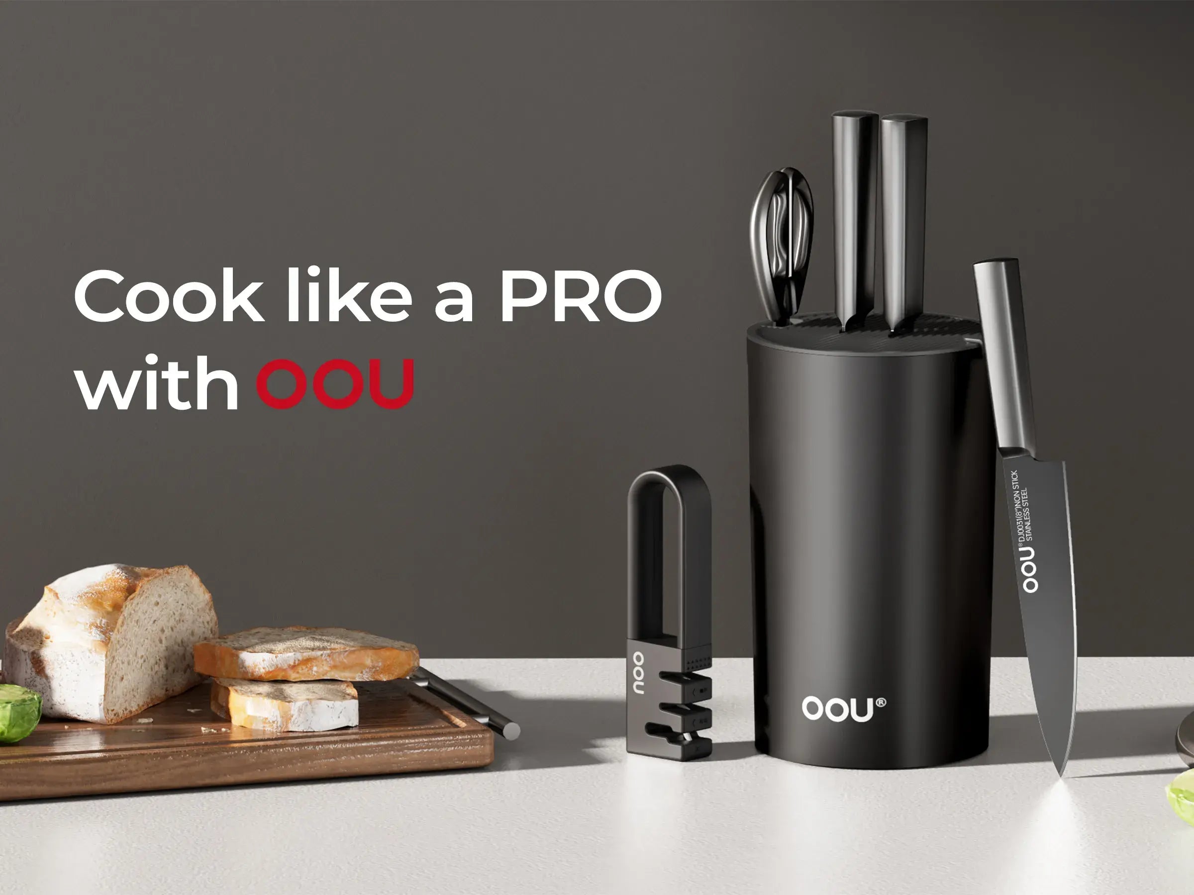OOU® 6-Piece Compact Knife Set with Block & Sharpener